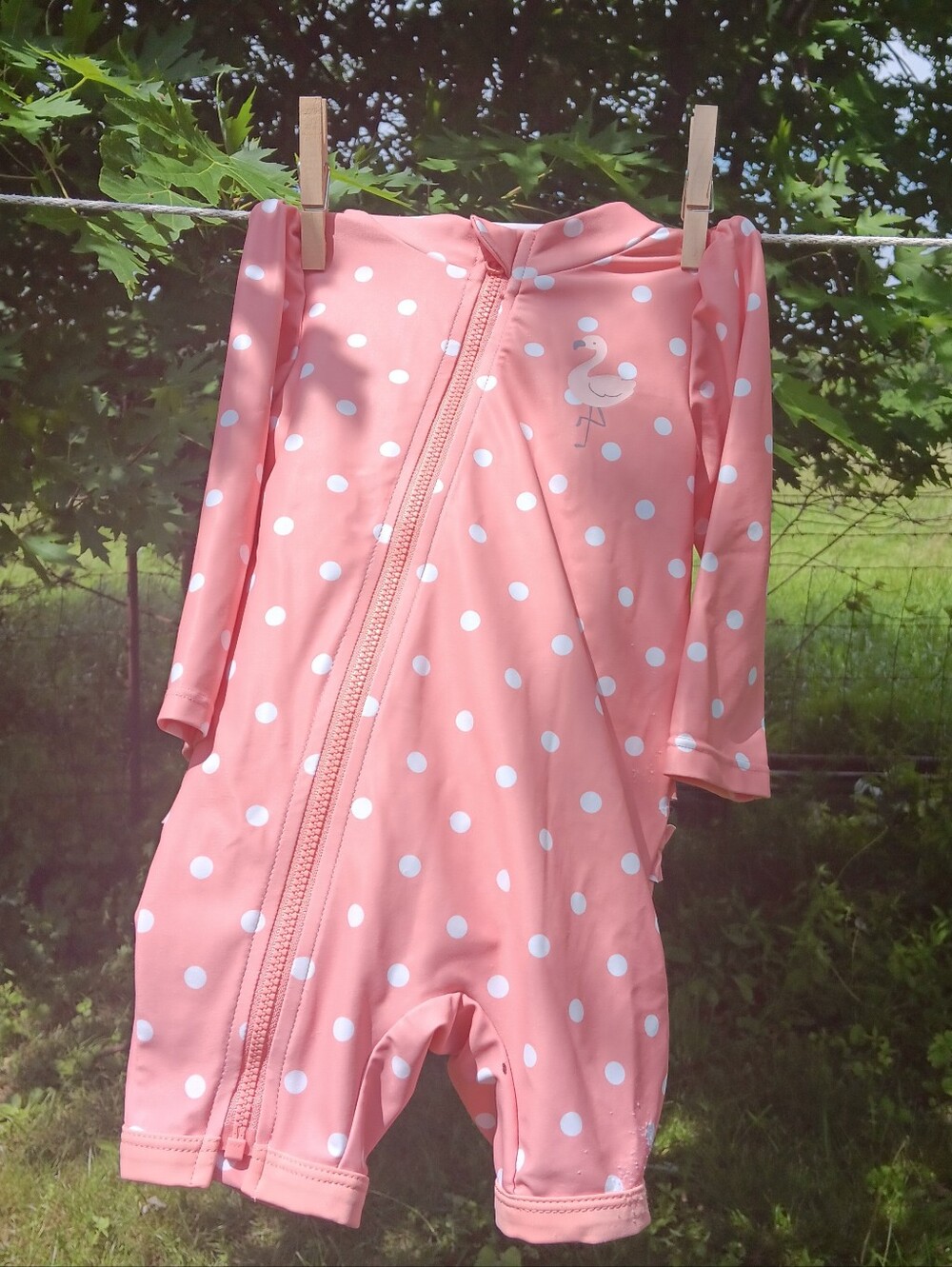Carter's Flamingo Coral Pink Polka Dot One-Piece Swimsuit Full Zip 6-9 Mo